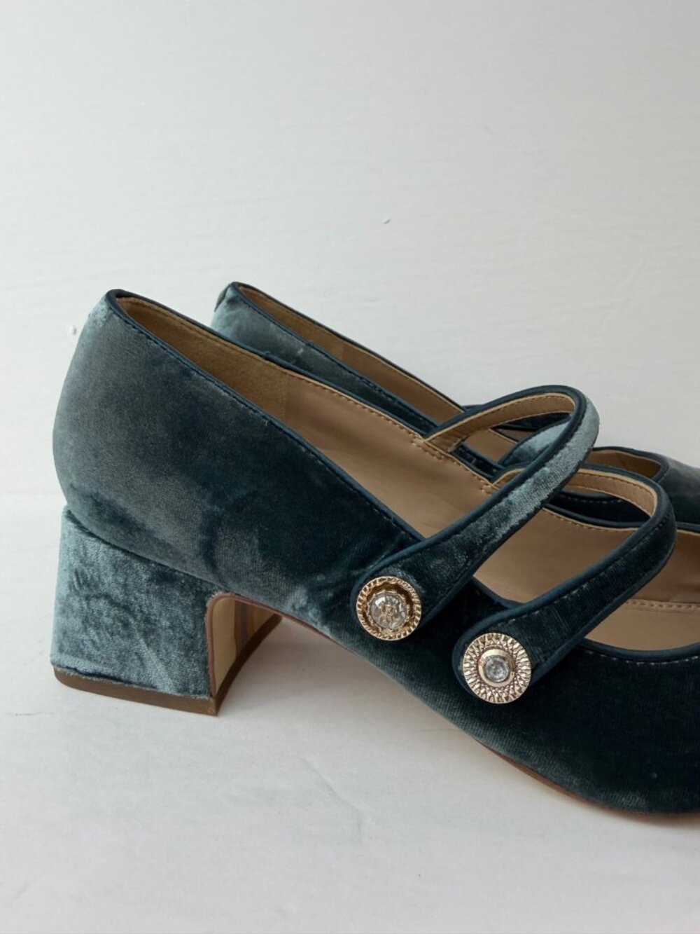 Sam Edelman Blue Velvet Double-Strap Block Heel Pumps - Picture 5 of 16